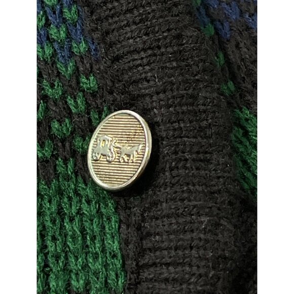Vintage 90s Tally Ho Cardigan Sweater Size XL Blackwatch Plaid Button Blue Green - Picture 5 of 7